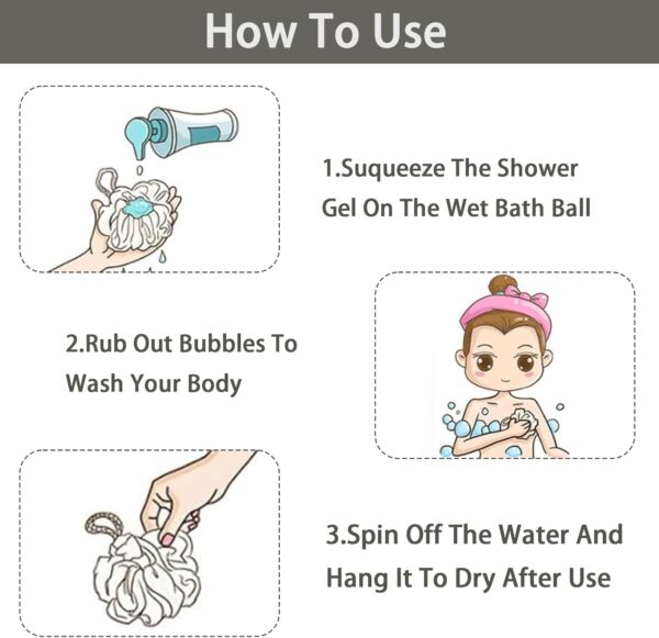 DDUP loofah,Shower Puff,Bath Loofah,Body Brush, Mesh Sponge, Mens Shower loofah,Exfoliating Bath Scrunchie for Women and Men, Soft Body Scrubber Bath Sponge 3pcs（Black Colour）