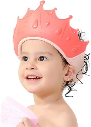 FUNUPUP Baby Shower Cap, Kids Shampoo Shower Bath Cap Adjustable Hair Washing Shampoo Shield Baby Visor for Eyes and Ears Protector (Pink)