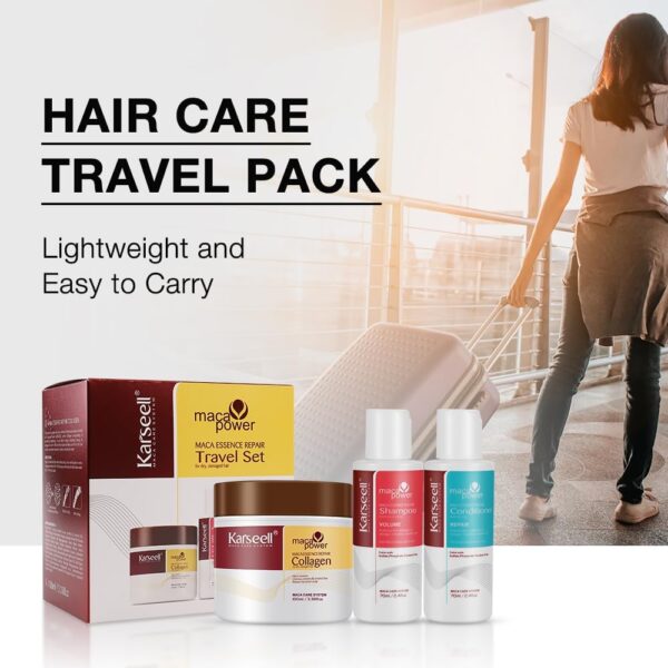 Karseell Collagen Hair Treatment Deep Repair Hair Care Set, Maca Essence Collagen Hair Mask Shampoo Conditioner Travel Set for Dry Damaged Hair All Hair Types 100ml/70ml/70ml