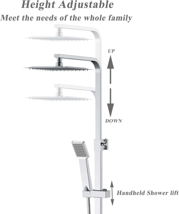 6137ivdpjML._AC_SL1500_.jpg Biubiubath Thermostatic Shower Mixer, Anti-Scald Exposed Mixer Shower,Height Adjustable Riser Rail Kit, Square Handheld & 8 inches (200mm) Overhead Rainfall Shower,Chrome Silver