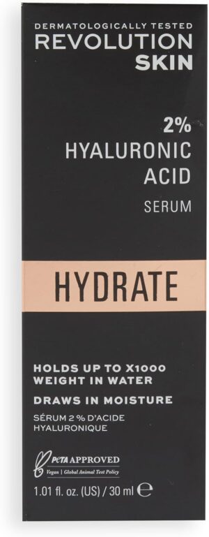 Revolution Beauty London Skincare Hyaluronic Acid Serum, Plumps, Softens and Hydrates Skin, 2% Solution, Lightweight Face Fragrance Free, 30 ml