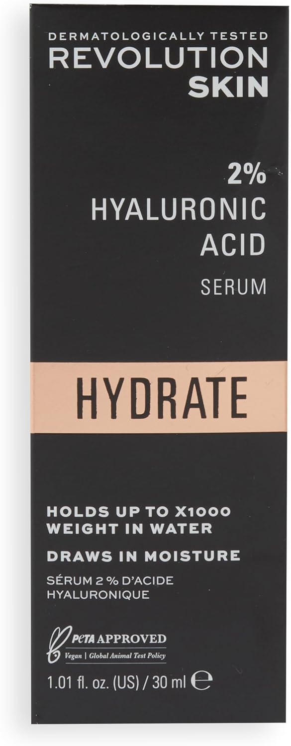Revolution Beauty London Skincare Hyaluronic Acid Serum, Plumps, Softens and Hydrates Skin, 2% Solution, Lightweight Face Fragrance Free, 30 ml