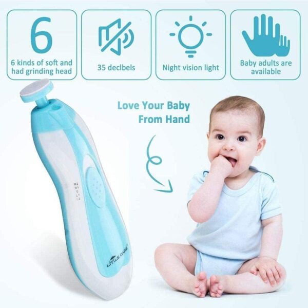 Baby Electric Nail File, 8 in 1 Safe Baby Nail Trimmer, Baby Nail Clippers with 6 Grinding Heads and Light, Baby Nail Care Kit for All Ages (Blue1)