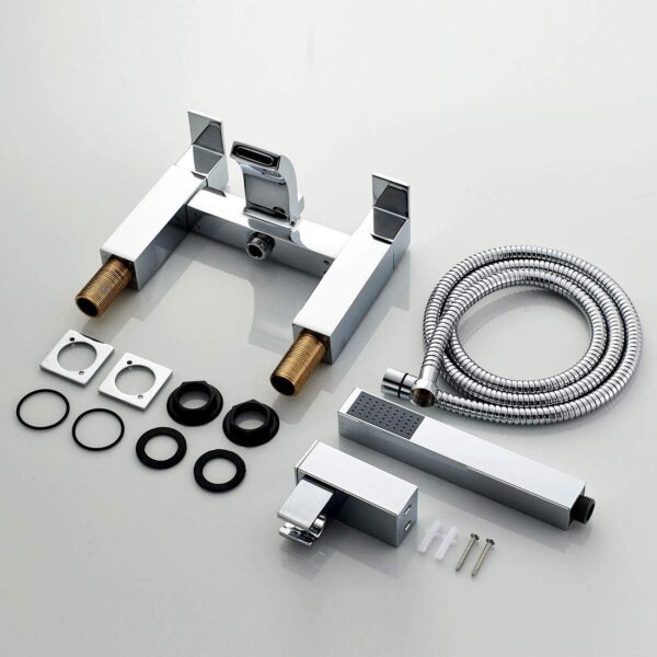 Luckyhome Bath Taps with Shower,Waterfall Bathroom Bathtub Mixer tap Chrome Brass Dual Lever Tap with Handheld Shower Head