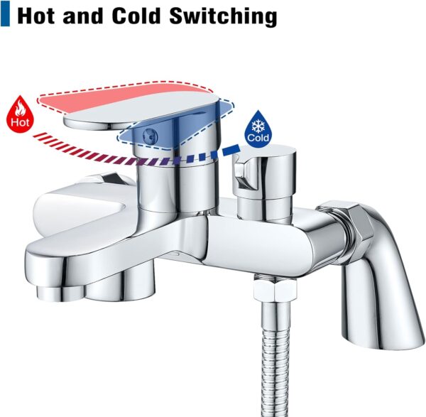 Bath Shower Mixer Tap Modern Bath Taps Single Lever Monobloc Shower Mixer Deck Mounted Bathtub Faucet Tub Filler Chrome, Solid Brass, 1/2'' Outlet, 180mm Centres, with Tub Filler Spout