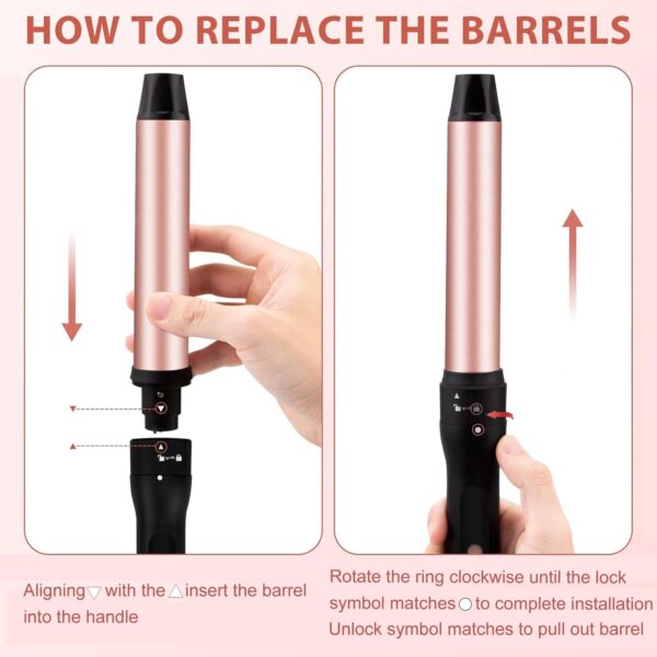 5 in 1 Curling Iron Brush Set with Thermal Brush and 4 Interchangeable Ceramic Curling Wand(0.5”-1.25”), Fast Heating, Dual Voltage, Include Glove