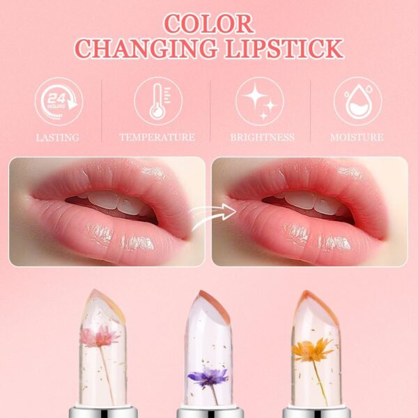 LOPHE Clear Flower Jelly Lipstick, 3Pcs Magic Temperature Color Change Lip Balm, Long Lasting Moisturizing Lip Gloss Set, Nutritious Crystal Lip Stick Makeup Set, Great Gift for Women and Girl