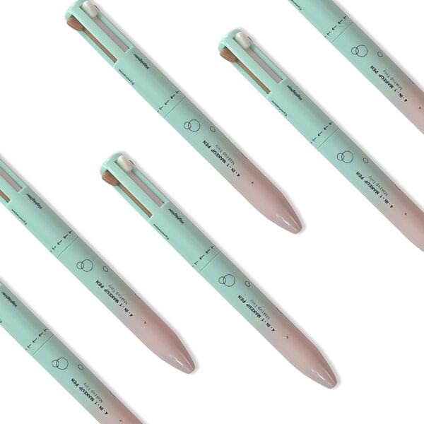 RoseFlower 4-in-1 Makeup Pen, Eyeshadow, Eyeliner/Eyebrow, Highlighter, Lip Liner, Waterproof Multi Use Makeup Pen, 4 Color Portable Makeup Beauty Pen for Daily Makeup & Party & Festival(#1)