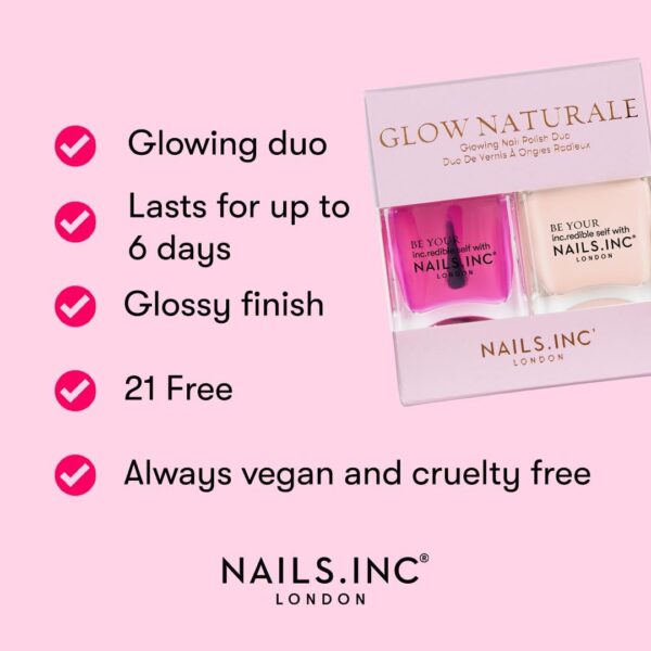 Nails.INC Glow Naturale Nail Polish Duo, Long Lasting Glow-Enhancing Nail Colors for an Easy Manicure Look, Cruelty Free, Vegan, 21 Free Formula, Includes Glowing My Way and Got Me Glowing