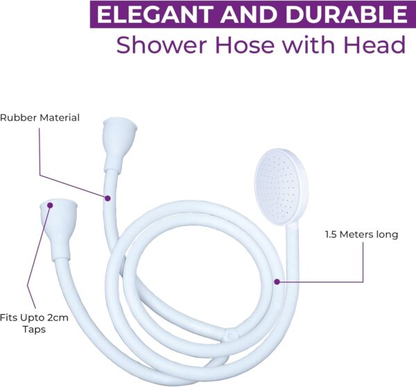 Blue Canyon Vector Double Tap Shower Spray| Bathroom Accessory| Premium Shower Attachment for Bath taps| Push-on-Fitting| Suitable for Round & Oval Taps| Shower Head for Bathroom| ~1.5 Meters| (White)