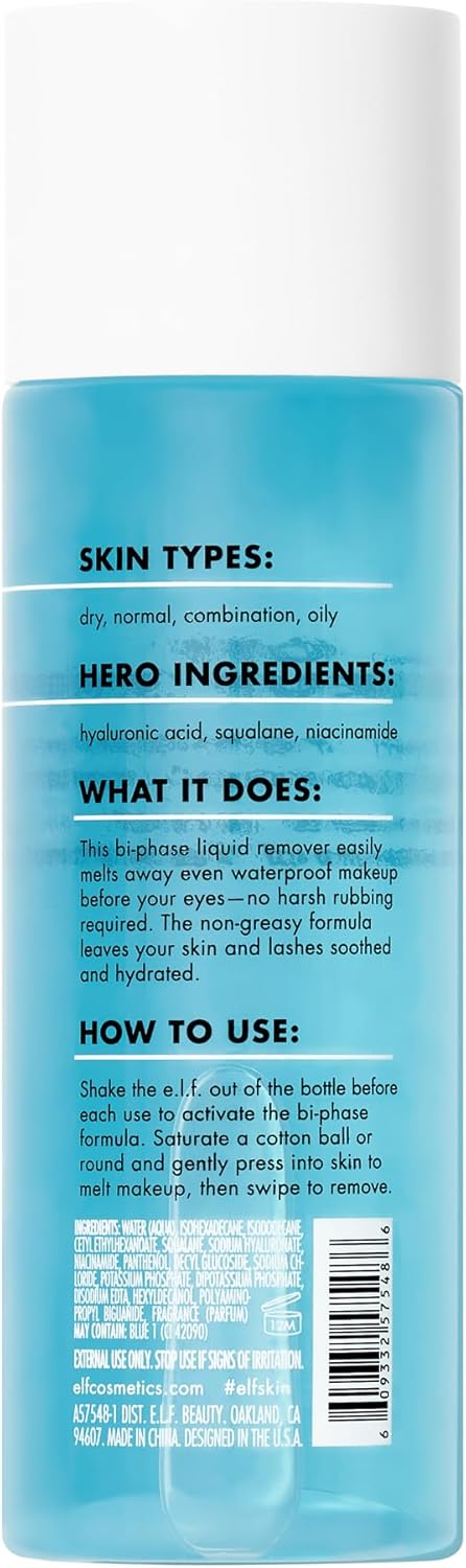 e.l.f. SKIN Holy Hydration! e.l.f. Off Makeup Remover, Liquid Makeup Remover For Eye, Lip & Face Makeup, Gentle Formula, Vegan & Cruelty-free