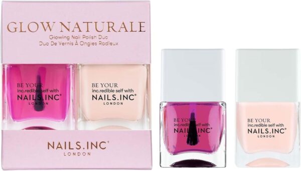 Nails.INC Glow Naturale Nail Polish Duo, Long Lasting Glow-Enhancing Nail Colors for an Easy Manicure Look, Cruelty Free, Vegan, 21 Free Formula, Includes Glowing My Way and Got Me Glowing