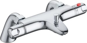DEPTUNA Thermostatic Bath Shower Mixer,Thermostatic Bath Taps,Bath Mixer Taps with 38°C Anti-Scald Valve and Safety Button,Deck Mounted,Chrome