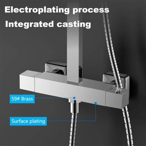 YOOZENA Shower Mixer Set,Adjustable Height Thermostatic Shower Set with Rainfall Shower Head, Thermostatic Shower Mixer,Shower System for Bathroom,Chrome