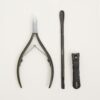 Mylee Manicare Kit – Three Professional, Sleek, Matte Black, Stainless Steel, Salon-Quality Nail Tools In One Stylish Case – Includes Cuticle Nippers, Small Nail Clipper & Dual-Ended Cuticle Pusher