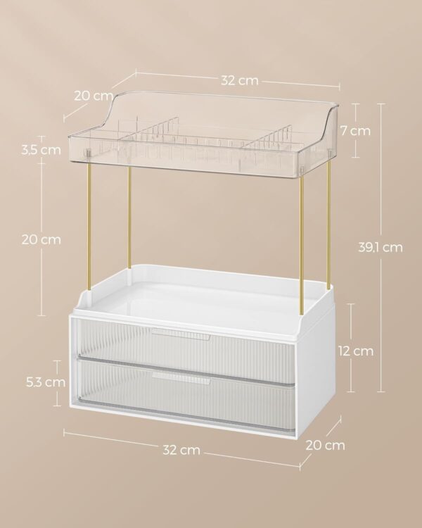 SONGMICS 4-Layer Makeup Organiser, Skincare Organiser, 4 Dividers, Anti-Slip Design, Bathroom Counter Organser, Versatile for Vanity Bedroom Kitchen, 20 x 32 x 39.1 cm, Transparent JKA021W02