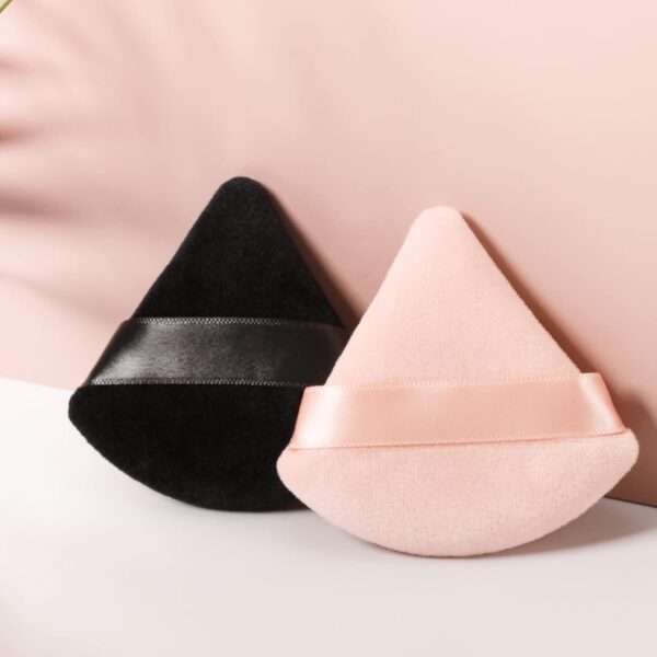 Patelai 2 Pcs Powder Puff Makeup Puff Triangle Soft Powder Sponge Reusable Triangle Sponges with Strap for Cosmetic Foundation Wet Dry Makeup(Black, Nude)