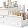BTGGG Makeup Organiser Cosmetics Skincare Storage with Drawers Beauty Organiser for Vanity Jewelry Organizer Multifuctional Make Up Storage Box for Dressing Table Bedroom Bathroom, White