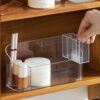 LINFIDITE Makeup Organiser Storage Tray Bathroom Cabinet Cosmetics Organiser Storage Tray Holder Countertop Vanity Display Case with 9 Compartments 2 Removable Dividers for Beauty Crystal Clear
