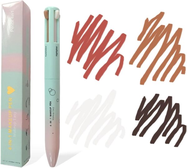 MKNZOME 4 in 1 Makeup Pen, Eye Liner, Lip Liner, Brow Liner Eyebrow Pencil, Highlighter Pen for Eye, Lip and Face Makeup, Long Lasting, Waterproof, Blendable, Multi-Function Beauty Pencil, Pack of 1