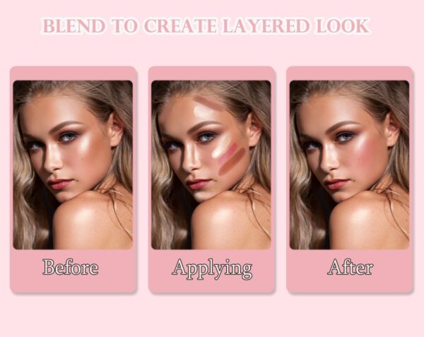 3Pcs Contour Highlighter Blush Sticks with Brush - Cream Contour Bronzer Stick for Cheeks Eyes Lips, Long Lasting Waterproof Smooth Makeup Sticks for All Skin Type Face Makeup