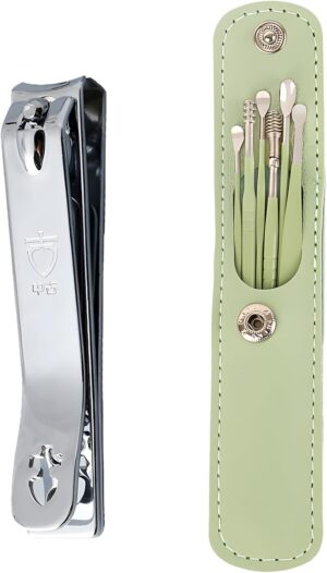 Stainless Steel Nail Clippers and Ear Picking Set, Professional Large Opening Toenail Clippers, Ergonomic Nail Care Tools, Precision Nail Cutters for Thick Nail, Include Ear Scoop for Ear Wax Removal