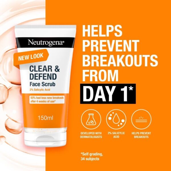 Neutrogena Clear & Defend Facial Scrub (1x 150ml), Oil-Free Face Scrub Suitable for Oily and Spot-Prone Skin, Facial Exfoliator with 2% Salicylic Acid Clinically Proven to Defend Against Breakouts