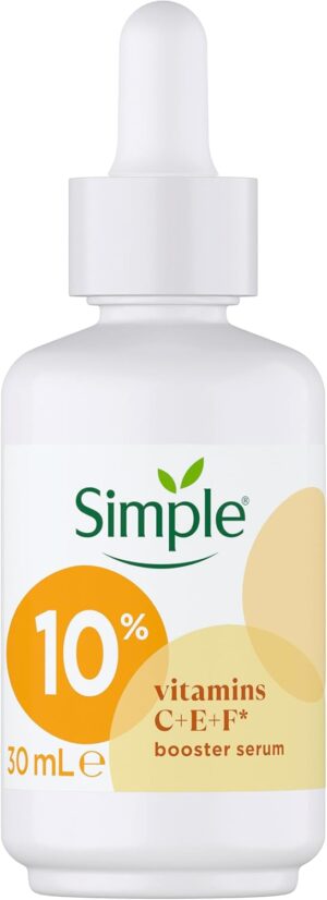 Simple 10% Vitamin C + E + F Booster Serum, Vitamin C serum for Face, Suitable for all Skin Types for Youthful, Glowing Skin 30 ml