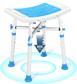 Health Line Massage Products Heavy Duty Shower Stool 550lb Bath Seat Chair, Tool-Free Assembly Height Adjustable Paded Seat Bench for Seniors, Elderly, Disabled, Handicap and Injured