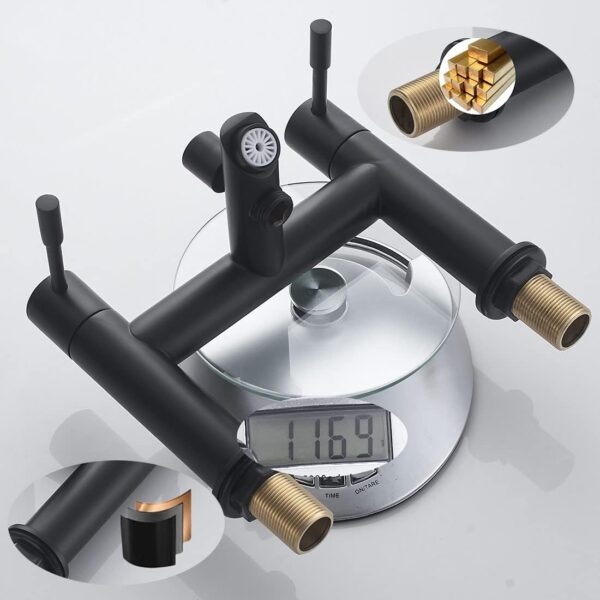 Luckyhome Bath Shower Filler Mixer Tap - Double Lever Chrome Solid Brass with Shower Hand, Black