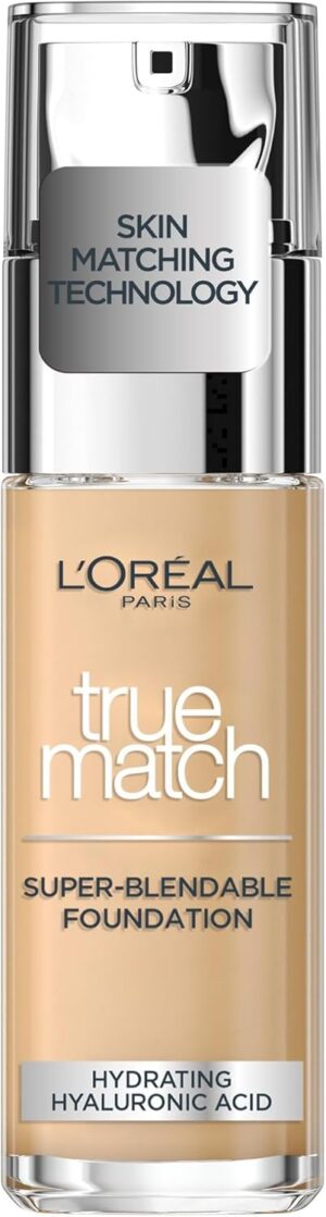 L'Oreal Paris True Match Liquid Foundation, Skincare Infused with Hyaluronic Acid, SPF 16, Available in 40 Shades, 2N Vanilla, 30 ml