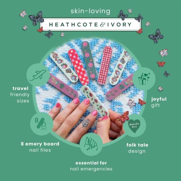 Vintage & Co x Nathalie Lete Forest Folk Nail Files | Manicure Nail Filer | Mini Nail Files | Mini Gifts | Four Different Designs | Travel | Women | 8 in Display Tray