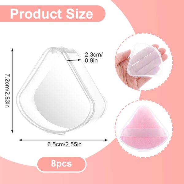 8 Pcs Powder Puffs Cases, Triangle Powder Puff Container Clear Makeup Sponge Protective Container Portable Beauty Blender Holder Reusable Dust-Proof Pocket Cosmetic Puff Box for Travel