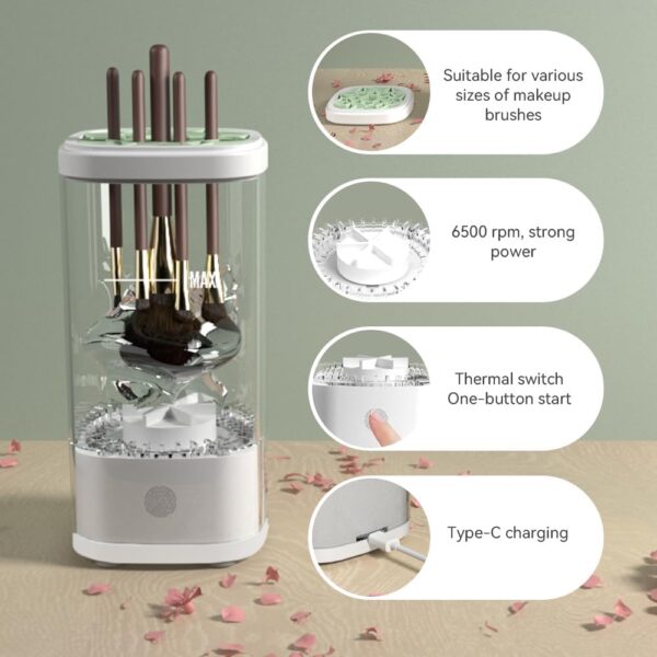 Flohsen Electric Makeup Brush Cleaner, Multi-Functional Cosmetic Brush Cleaner, Portable Automatic Makeup Brush Cleaning Solution With Dryer-Holder, Charger, USB-C cable, Beauty Gift for Women