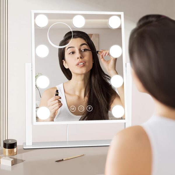 Dripex Hollywood LED Vanity Mirror, 30 x 36 cm Lighted Makeup Mirror with 9 Dimmable Bulbs, 360°Rotation, 3 Color Lighting Modes, Touch Screen Control, Light up Dressing Table Mirror for Bedroom