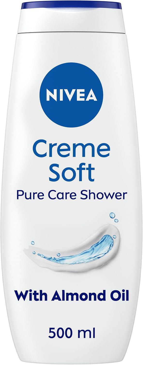 NIVEA Crème Soft (500ml, Pack of 6) Caring Shower Body Cream Enriched with Almond Oil, Moisturising Shower Gel Body Wash with Jojoba Oil, Glycerin and Panthenol