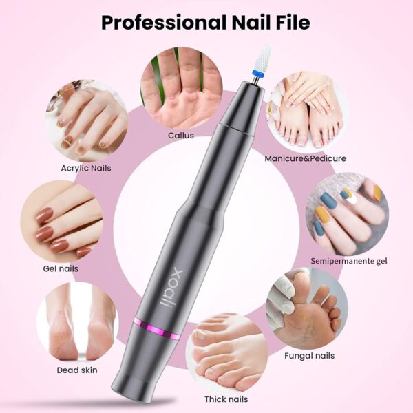 Xoali Electric Nail Files 25000RPM, Professional Nail Drill 12 in 1, Speed-Adjustable Efile Kit with Ceramic Bit for Nail Drill, Manicure and Pedicure Tools for Nail Art DIY, Home or Salon Use