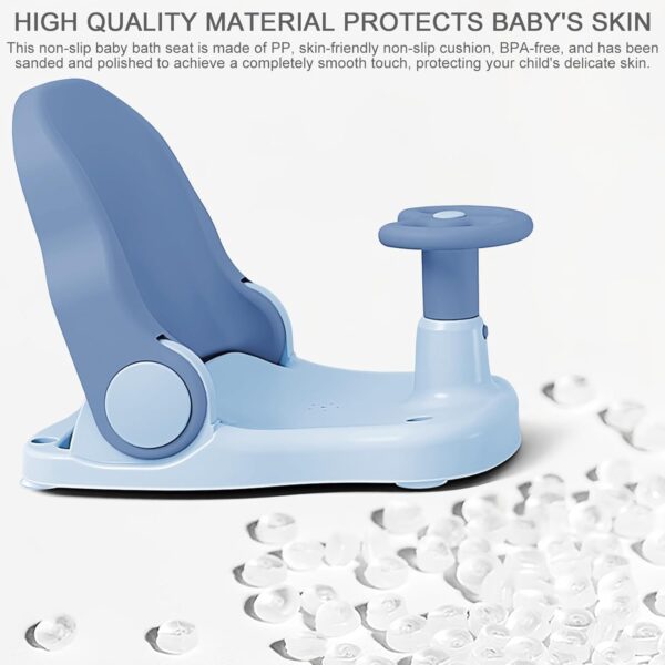Hibtn Bath Seat 6 Months Plus, Bath Chair for Baby with Adjustable Backrest Suction Cup,Foldable Anti-Slip Baby Shower Chair,Portable Bathtub Seat for Sit Up Bathing Seat