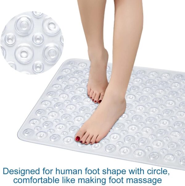 Non Slip Bath Mat Shower Mats Anti Mould for Bathroom and Bathtub with Large Suction Cup and Thickened Rubber Backing Long 70 * 40cm, Clear