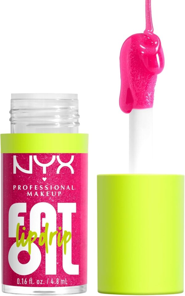 NYX Professional Makeup Lip Gloss, High Shine, Non-Sticky FInish, 12 Hours Hydrating, Fat Applicator, With Squalane, Raspberry and Cloudberry Oils, Fat Oil Lip Drip, Shade: Supermodel