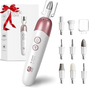 Vexloria Electric Nail File, Cordless Nail Drill, Pedicure Sets for Feet with 8 Drill Bits, 5 Modes Adjustable Nail Drill, Electric Nail File for Gel/Acrylic Nails and Hard Cuticles (White)