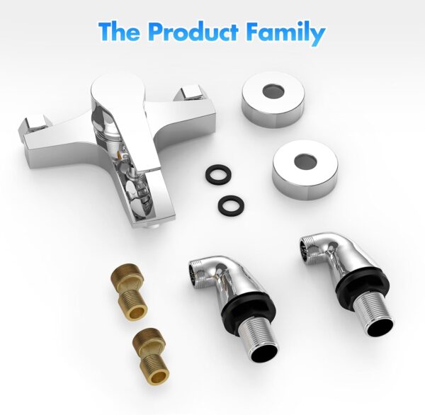 Marketero Bath Mixer Taps, Modern Single Lever Bath Shower Filler Mixer Tap with Dual Outlet Ceramic Valve for Bathroom Brass Chrome