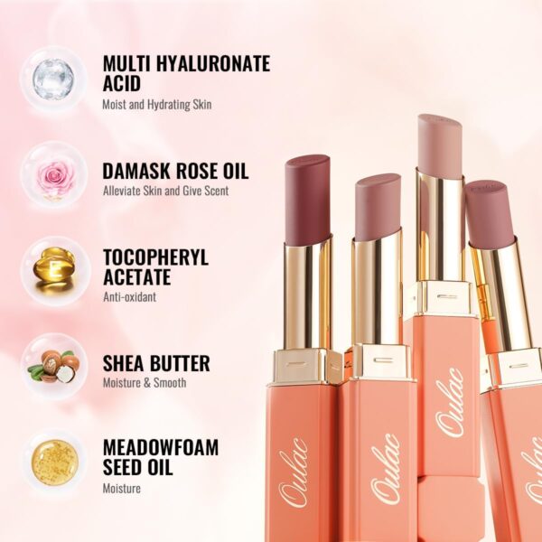 Oulac Nude Moisturising Lipstick - Beige Lip Balm Tinted, Nourishing Lips, Lip Base Primer, Satin Matte Finish, Creamy Texture, Highly Pigmented, With Shea Butter, Vegan Clean Beauty 4g SG01 Bare