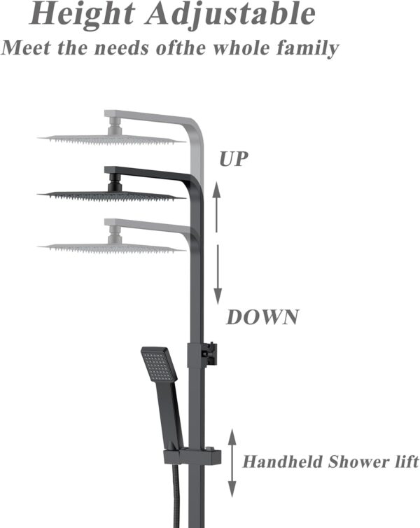 618G6ZaHTOL._AC_SL1500_.jpg Biubiubath Thermostatic Mixer Shower Set, Anti-Scald Exposed Thermostatic Shower Valve,Height Adjustable Shower Mixer Set,Square Handheld & 10 inches (250mm) Overhead Rainfall Shower,Matt Black