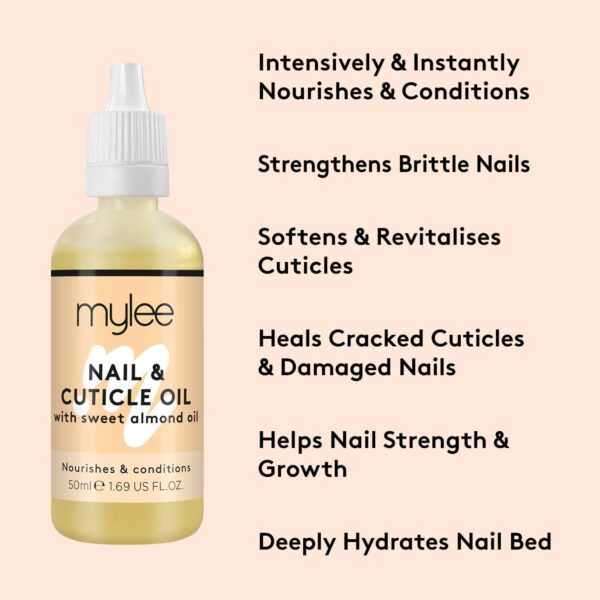 Mylee Sweet Almond Nail & Cuticle Oil 50ml, – Deeply Hydrating & Nourishing Cuticle Conditioner Oil, Non-Greasy Formula and Leaves No Sticky Residue, Lightly Scented With Almond Oil