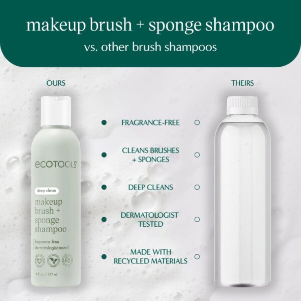 EcoTools Makeup Brush and Sponge Shampoo, Removes Makeup, Dirt, & Impurities From Makeup Brushes & Makeup Blending Sponges, Fragrance-Free, Vegan, & Cruelty-Free, 6 fl.oz./ 177 ml, 1 Count