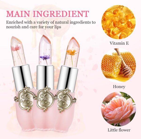 LOPHE Clear Flower Jelly Lipstick, 3Pcs Magic Temperature Color Change Lip Balm, Long Lasting Moisturizing Lip Gloss Set, Nutritious Crystal Lip Stick Makeup Set, Great Gift for Women and Girl
