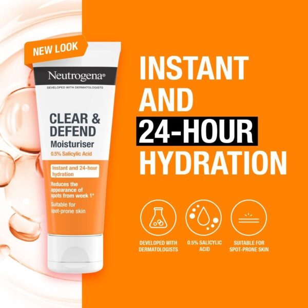 Neutrogena Clear and Defend Moisturiser (50ml), Oil-Free Face Moisturiser for Spot-Prone Skin, with Purifying 0.5% Salicylic Acid to Help Prevent Breakouts for Smoother, Softer & Clearer Skin