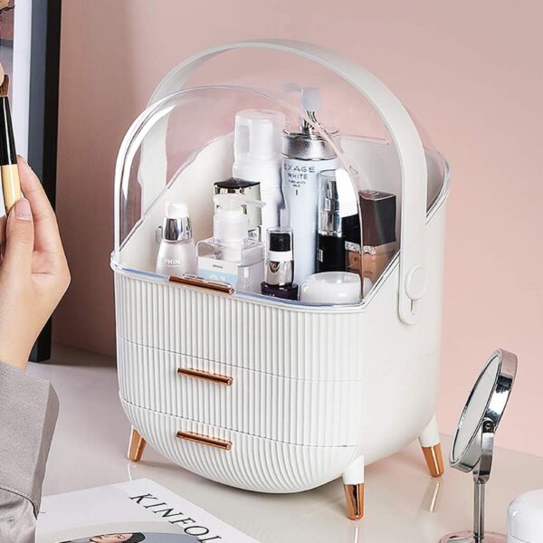 Multi-Function Make Up Case Dustproof Cosmetic Storage Box, Organizer Skin Care Products Jewelry Organizer Finishing Box for Bedroom Bathroom Desktop (White)
