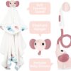 Yookidoo Baby Bath Elephant Shower Head Gift Set - Includes Hooded Towel & Hanger - Control Water from 2 Elephant Trunk Knobs in Tub or Sink Newborns, Toddlers, Boys, Girls (Blush Pink)